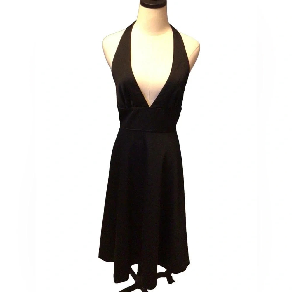 J Crew New Size 4 Black Wool Halter Plunge‎ Neck Fit Flare Cocktail Dress